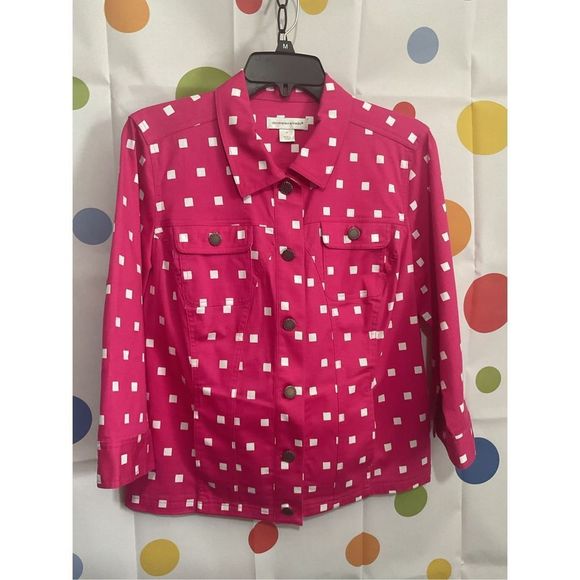 NEW Christopher & Banks Hot Pink & White Jacket Lightweight Size Medium 🌸🍒 - Picture 8 of 10